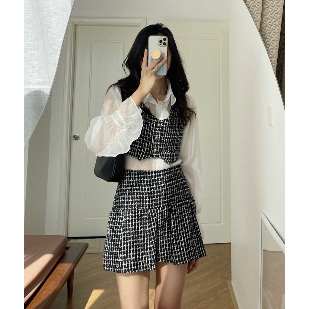 (ảnh thật) Audrey Set dạ kẻ 3 món 885 | BigBuy360 - bigbuy360.vn