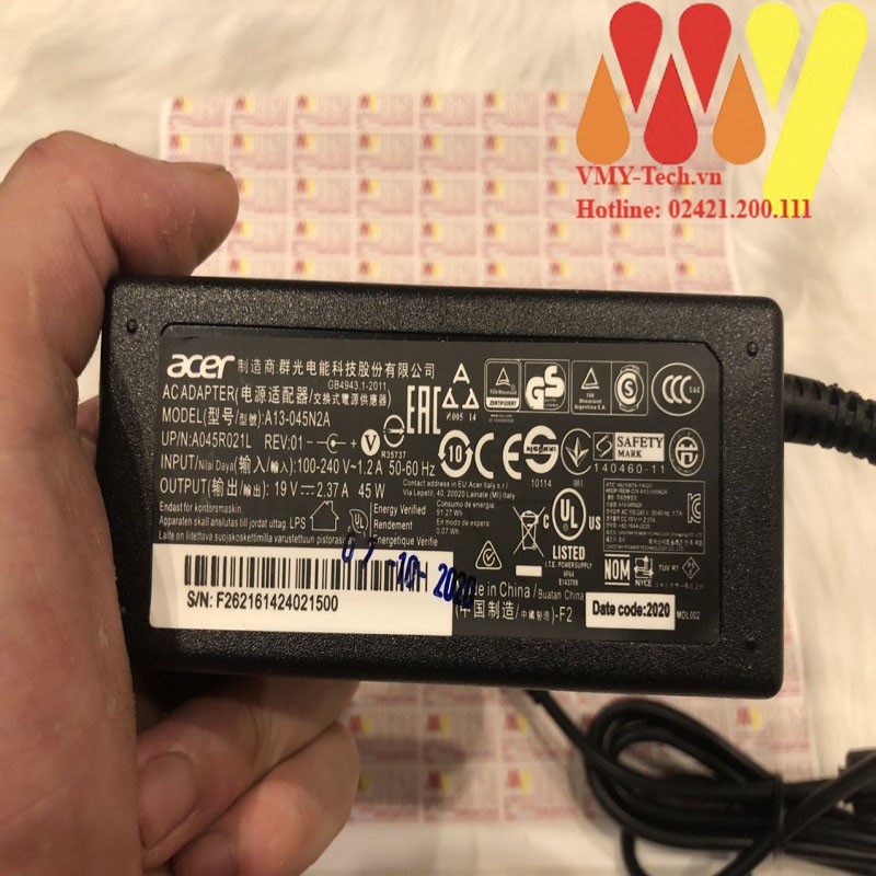 Sạc Laptop for Acer Aspire F5-573, F5-572 , F5-573T , B115-M 45W , B115-MP, B116-M Adapter 2.37A châ