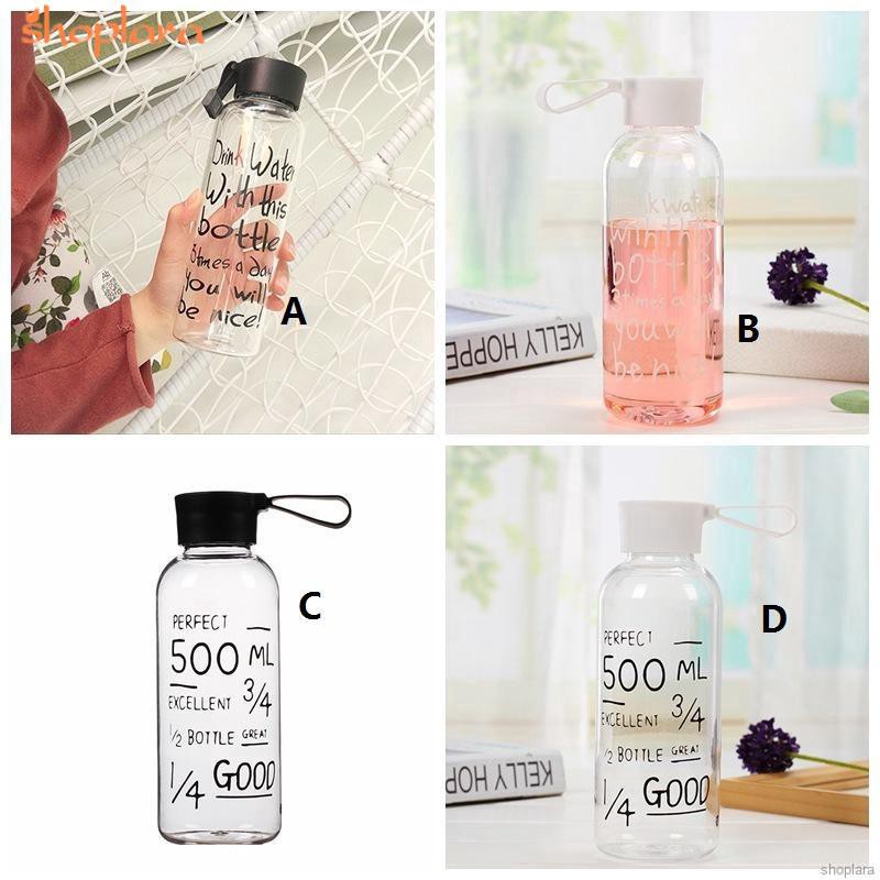 Letter Printed Clear Plastic Sports Water Bottle Handle Lid BPA Free 550ML