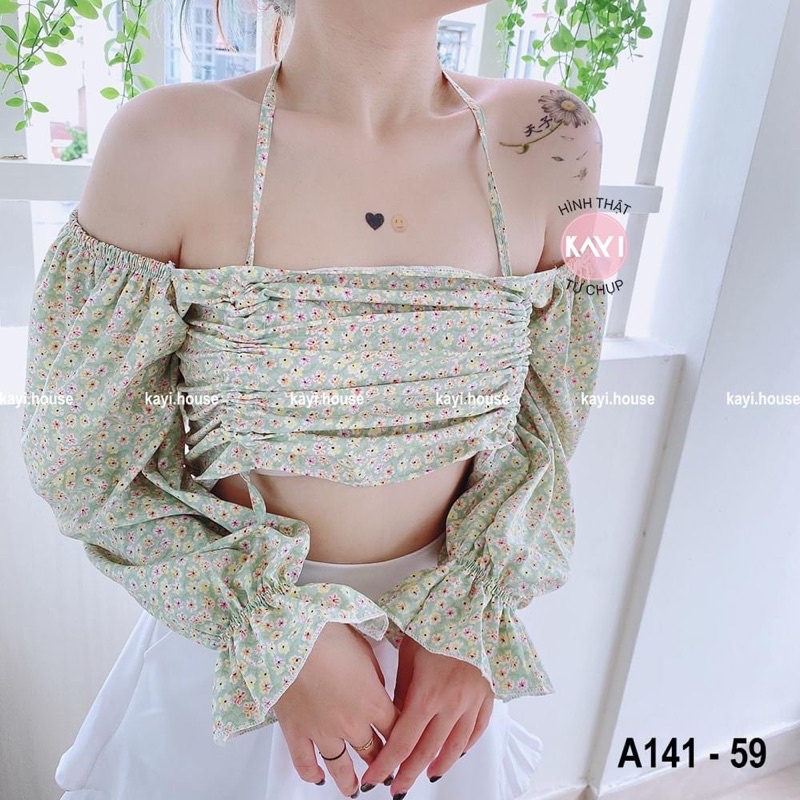 Áo Croptop Hoa Rút Dây 2 Bên Trễ Vai A5141