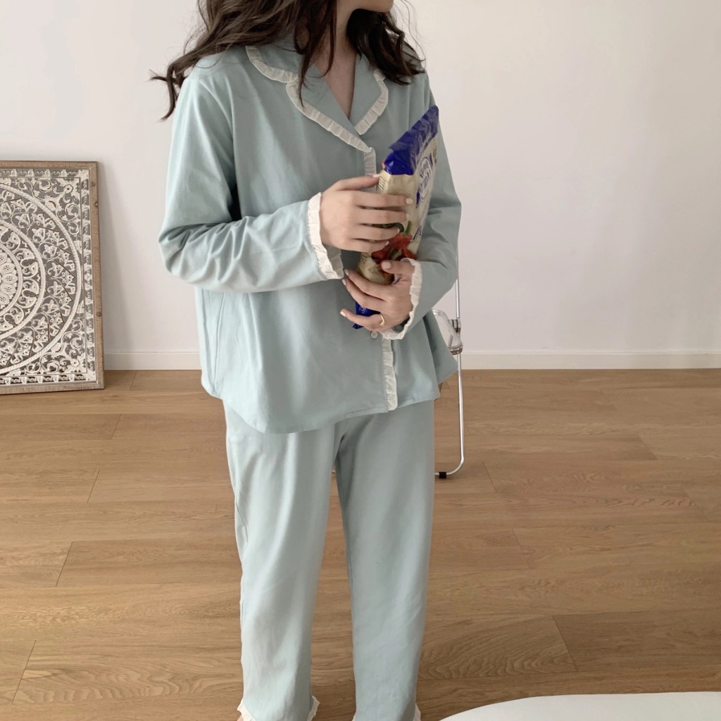 BỘ ĐỒ NGỦ MẶC NHÀ DÀI TAY NỈ DA CÁ VIỀN BÈO HOT 2021 | BigBuy360 - bigbuy360.vn