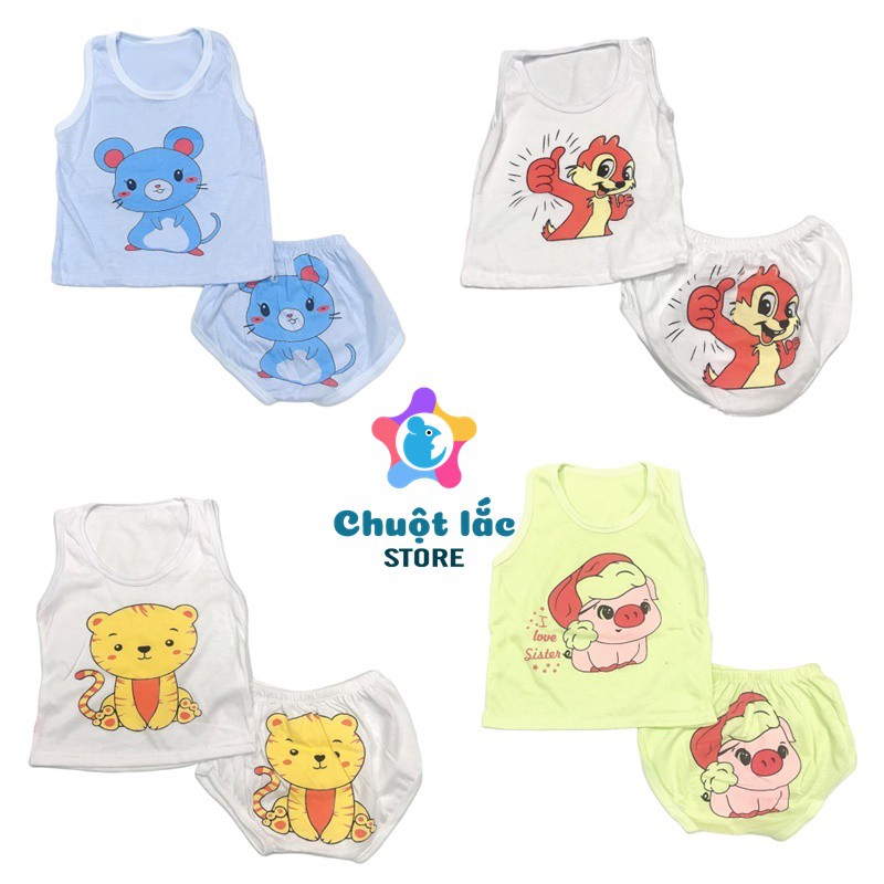 Bộ quần áo ba lỗ quần chip thun cotton co giãn mềm mại cho bé trai và bé gái từ 4kg đến 14kg (1 bộ giao mẫu ngẫu nhiên)