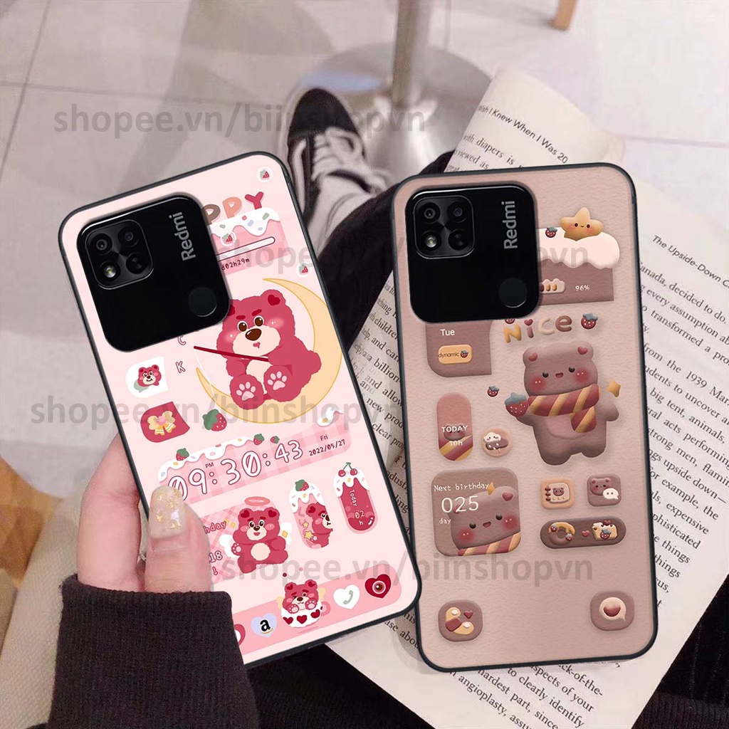 Ốp Xiaomi Redmi 10C / Redmi 10A in 3D icon gấu nổi siêu xinh, siêu đáng yêu, cá tính phong cách