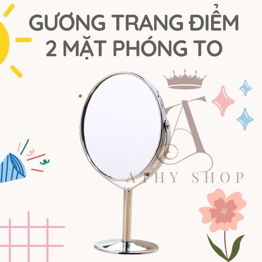 GƯƠNG TRANG ĐIỂM PHÓNG TO CHI TIẾT, kiếng 2 mặt makeup, kính make-up, trang trí bàn phấn, nhỏ mini đẹp ATHY SHOP