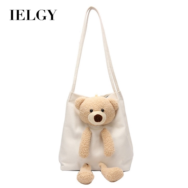 Túi đeo vai IELGY vải canvas in hình gấu thời trang mùa hè dành cho nữ