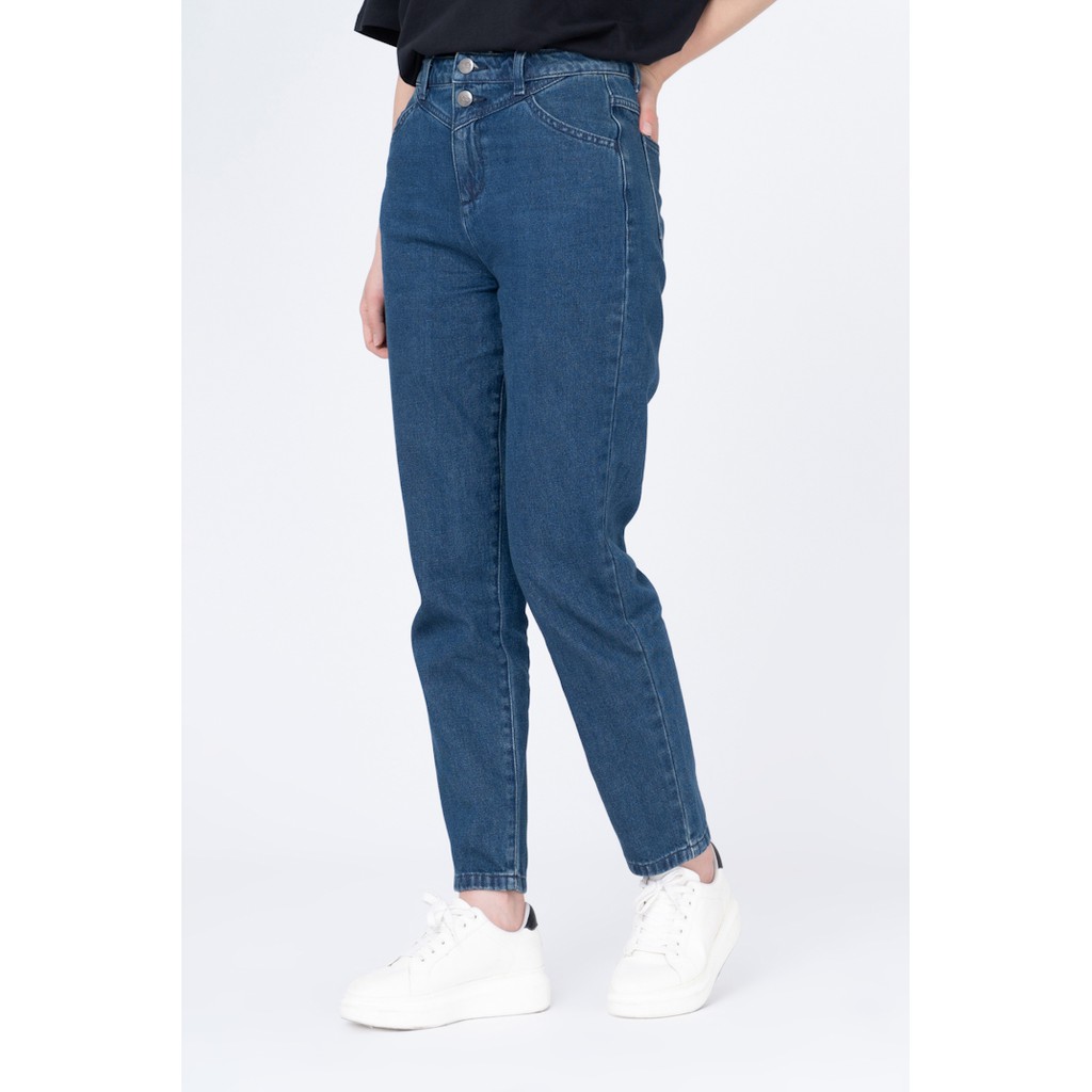 Quần Jeans Nữ Cao Cấp BOO Dáng Baggy Phối 2 Khuy Phong Cách Trẻ Trung Năng Động