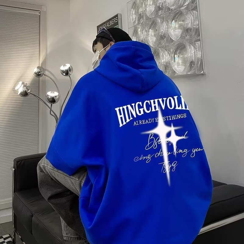 Áo Hoodie Nam Nữ Dáng Rộng Tay Dài In Chữ Và Ngôi Sao Thời Trang Mùa Thu