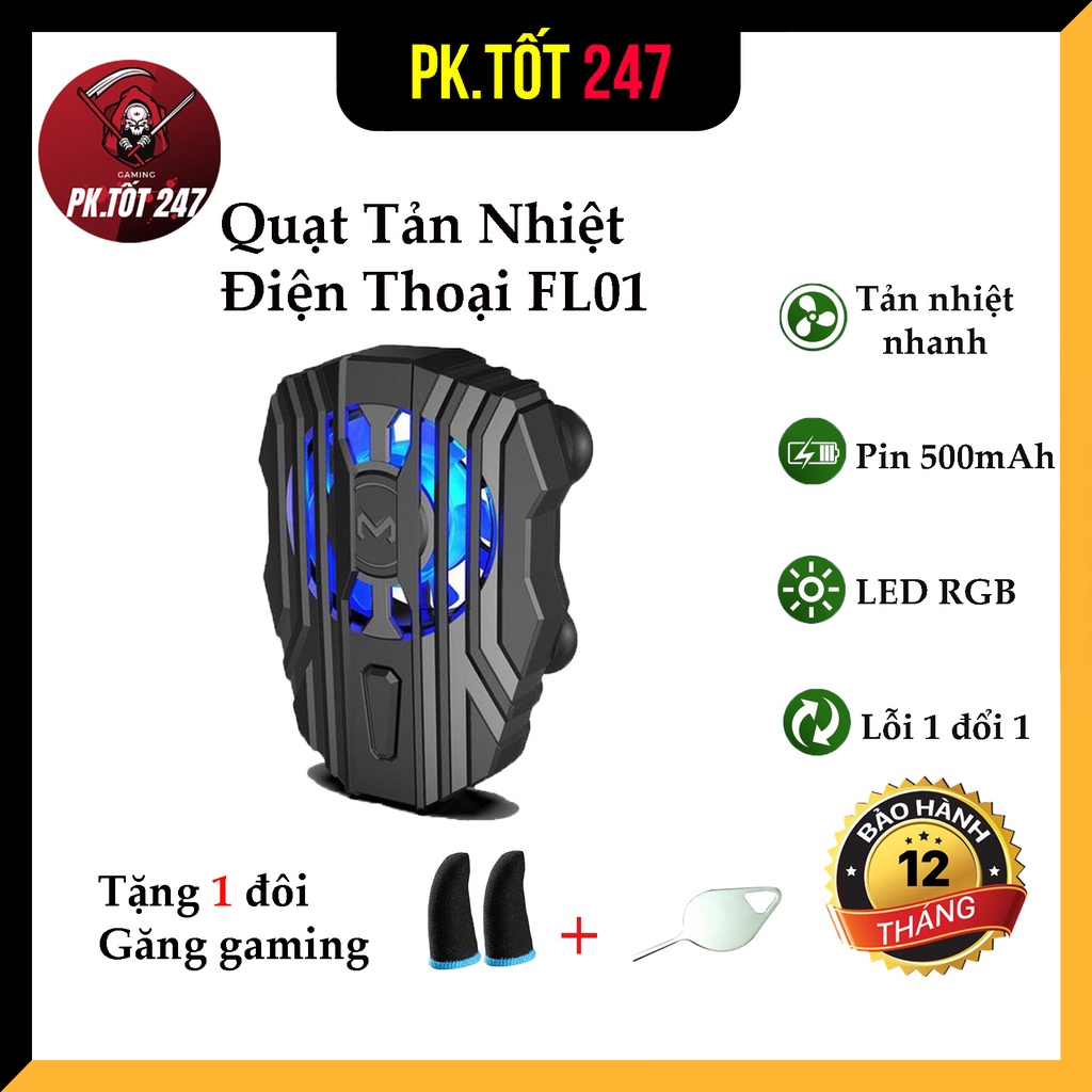 Quạt Tản Nhiệt Gaming FL01 Làm Mát Điện Thoại Có LED RGB - Chính Hãng HD DESIGN