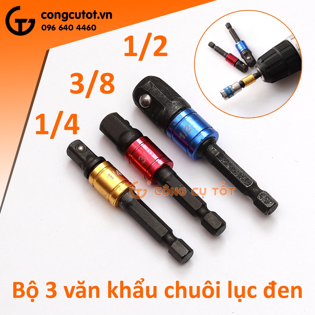 Bộ 3 vặn khẩu chuôi lục đen đánh mã mầu 1/2 1/4 3/8