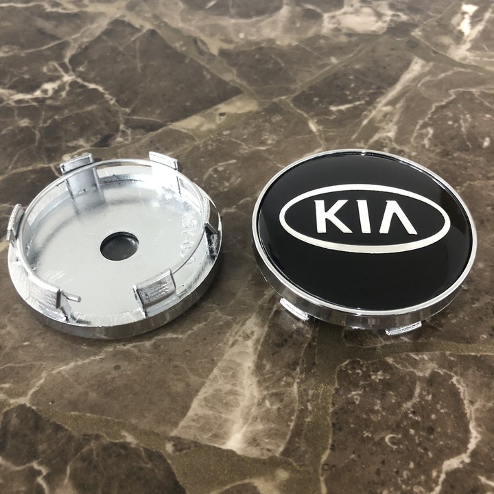 01 chiếc Logo chụp mâm bánh xe ô tô Kia 58mm: Mầu Đen và Bạc .