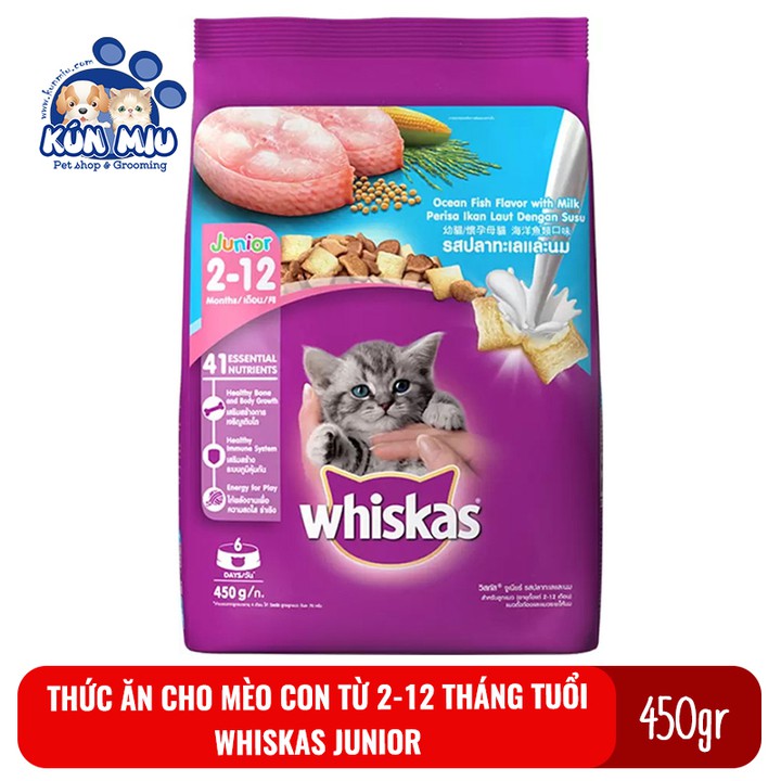 Thức ăn cho mèo con từ 2-12 tháng tuổi Whiskas Junior 450g