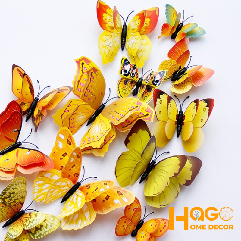 Combo 12 bướm nam châm 5D cánh kép trang trí, decor, dán phòng siêu xinh