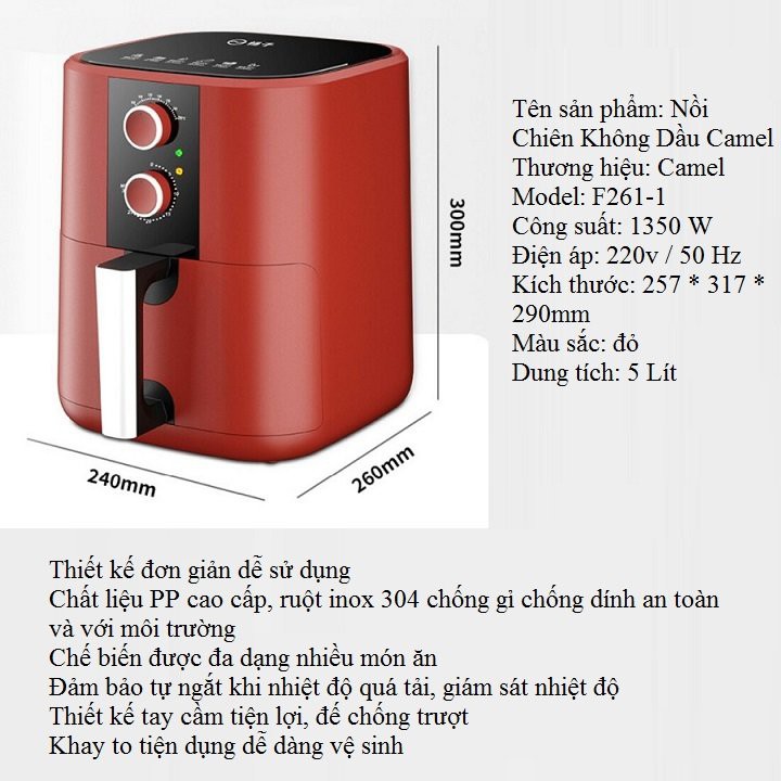 Nồi chiên không dầu Camel 5 lít hàng gia dụng nội địa Trung - Hàng chính hãng - Có bảo hành