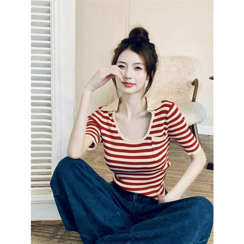 ÁO CROPTOP KIỂU LỬNG NỮ CỔ BẺ NGẮN TAY PHỐI TÚI SỌC ĐEN XANH ĐỎ VÀNG TÔN DÁNG ĐỈNH CAO PHÁ CÁCH HADI TỰ TIN DẠO PHỐ