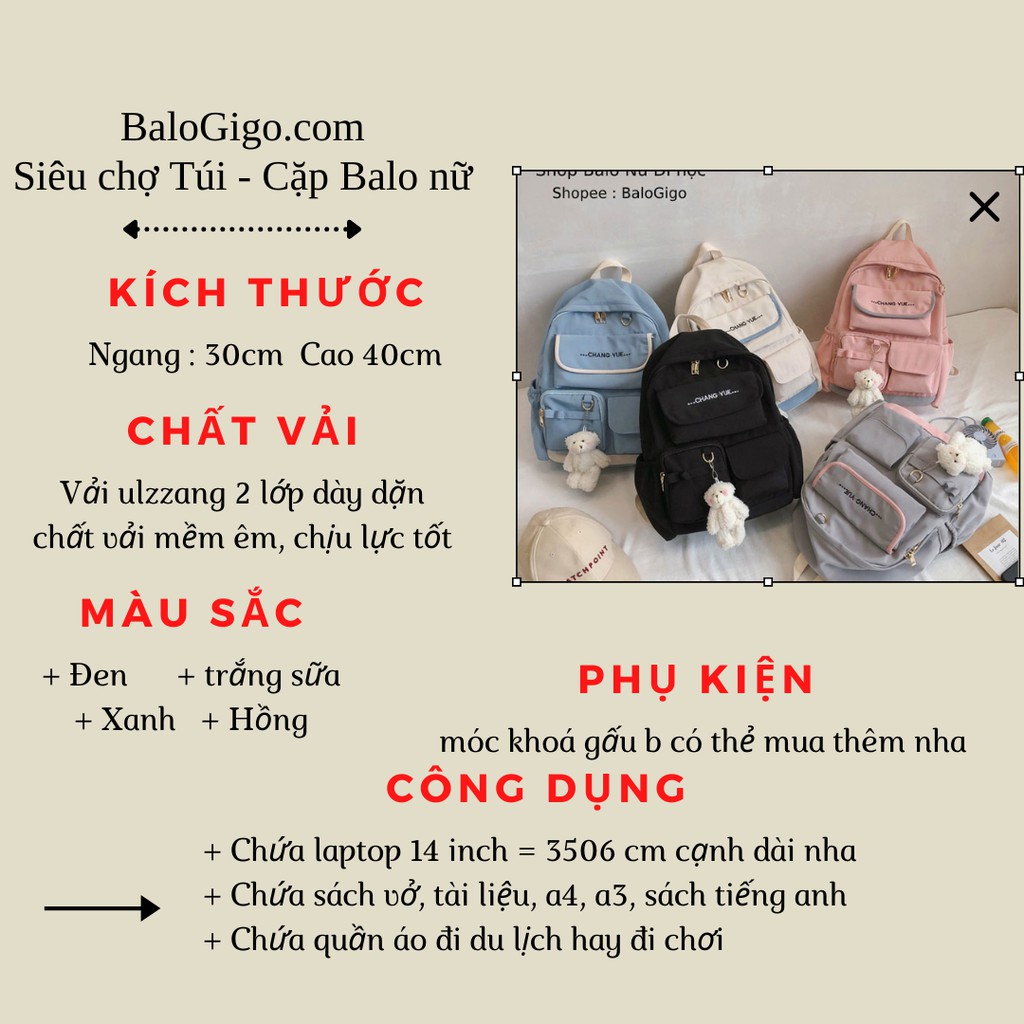 Balo ulzzang Hàn Quốc vải xịn mềm êm tay ( Có Sẵn) G277 - BaloGigo