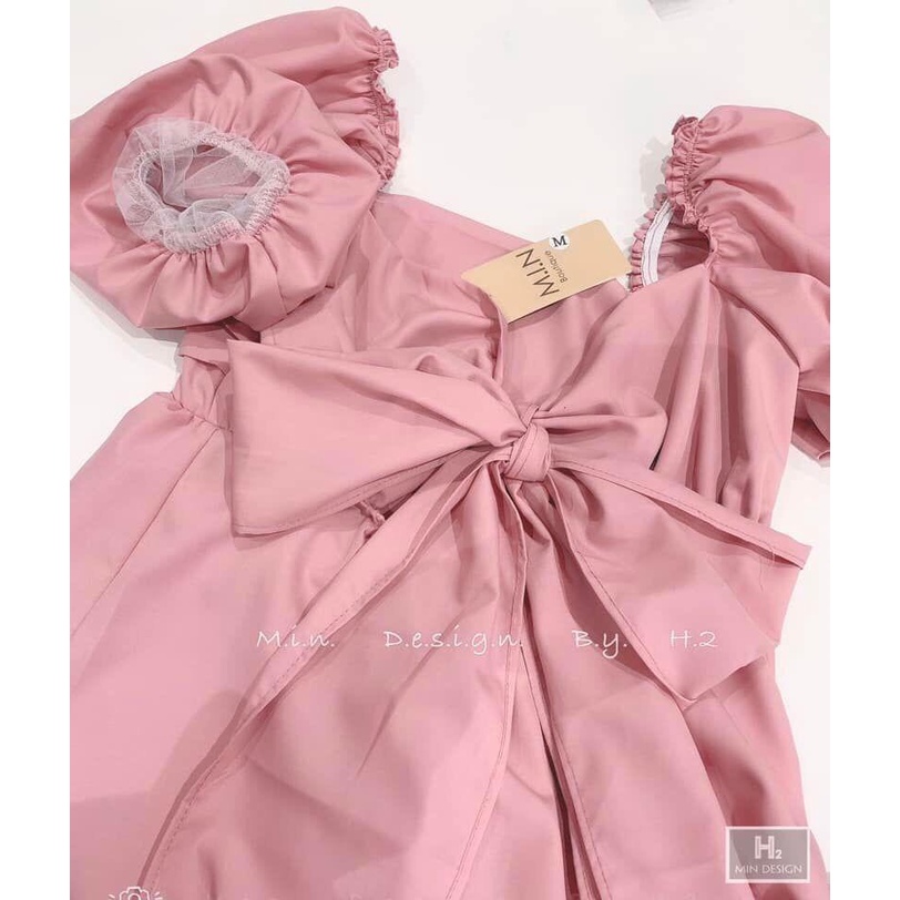 [ SIÊU PHẨM 2022] Váy BaByDoll cổ vuông tay phồng nơ lưng màu xanh Cốm - Hồng - ZADOLA FASHION