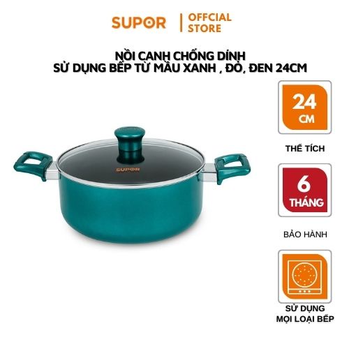 Nồi canh chống dính bếp từ vung kính size 24cm Supor HT18203-T24 hàng chính hãng nhiều mầu sắc