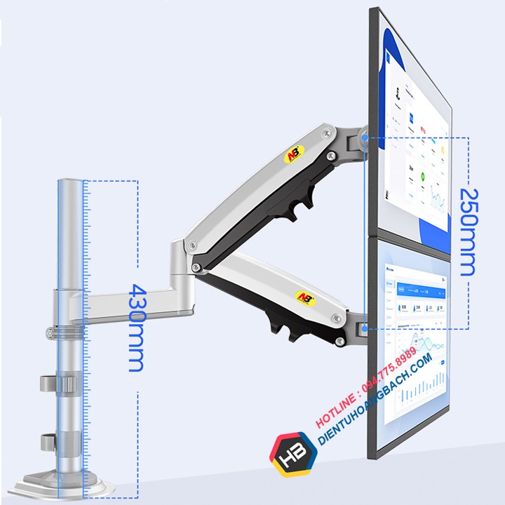 Giá Treo Hai Màn Hình NB H180 22 - 32 Inch - Tay Treo Màn Hình Máy Tính Kẹp Bàn Xoay 360 Độ [ Cao Cấp Hơn NB F160 ]