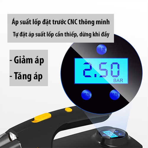 Máy hút bụi tích điện 4 trong 1, Bơm xe,Đèn pin,Đo áp suất