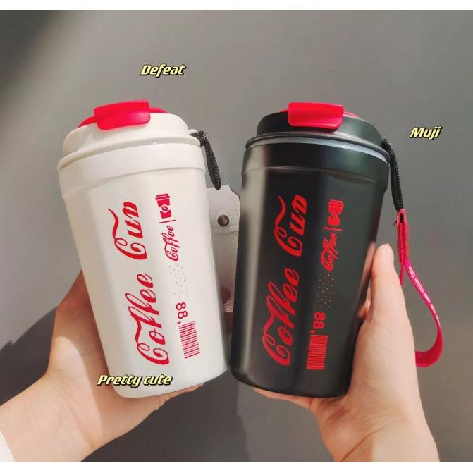 Cốc giữ nhiệt CO CA uống cà phê họa tiết bằng inox không gỉ 304 thiết kế nắp lật đóng chặt tiện dụng
