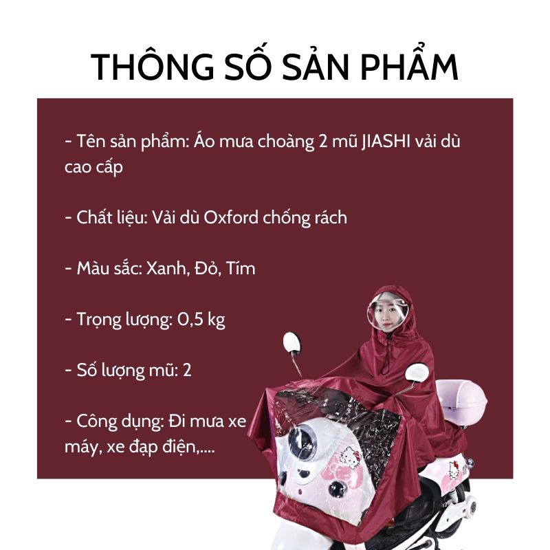 Áo mưa choàng 2 mũ JIASHI 2 đầu cỡ lớn vải dù chống rách có vành che mưa siêu rộng dành cho 2 người AMP01