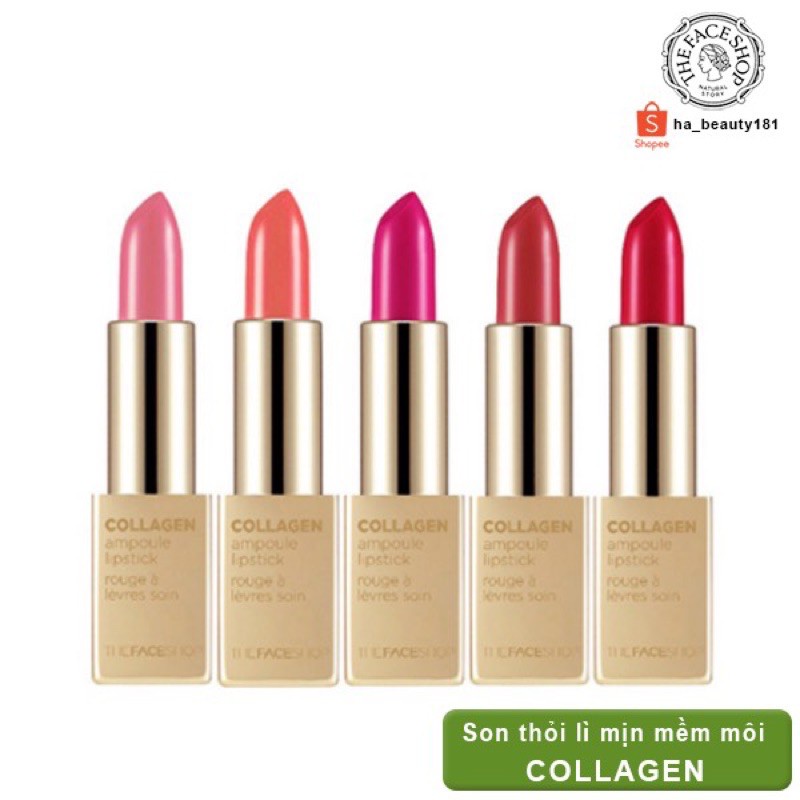 Son thỏi dưỡng môi có nhiều màu căng mọng quyến rũ tự nhiên The Face Shop Collagen Ampoule Lipstick 3.5g