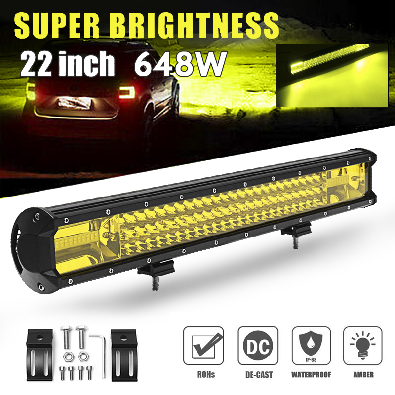 Thanh Đèn LED Hổ Phách Ánh Sáng Vàng 5inch 7inch 9inch 648W4300K LED Cho Xe Tải Và Tàu ATV 12V 24V