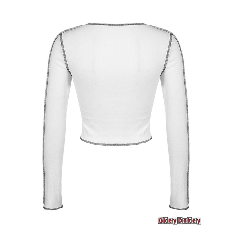 Áo Thun Tay Dài Màu Trơn Dáng Ôm Thời Trang Mùa Thu Sáng Tạo Cho Nữ