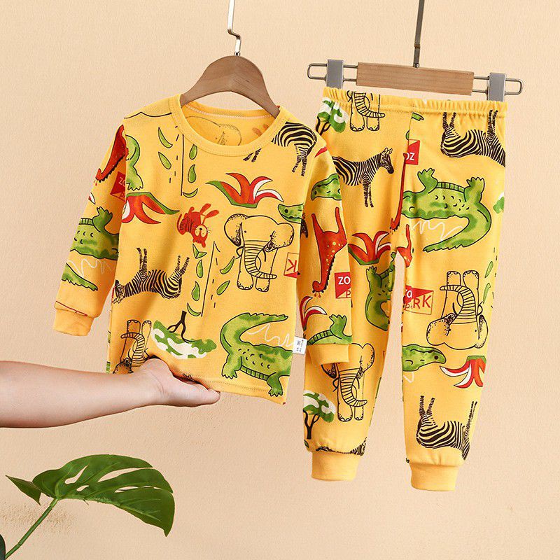 Bộ Đồ Ngủ Vải Cotton In Hoạt Hình Dễ Thương Thời Trang Mùa Đông Cho Bé