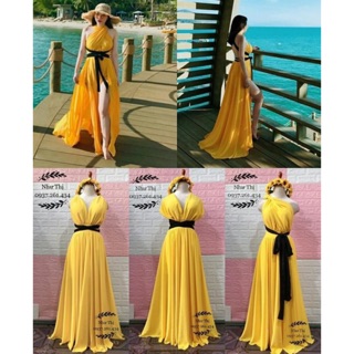 (free chỉnh sửa váy) big Size đầm maxi cột dây xẻ tà, đầm maxi mặc được nhiều kiểu tà đắp chéo đi biển đi tiệc