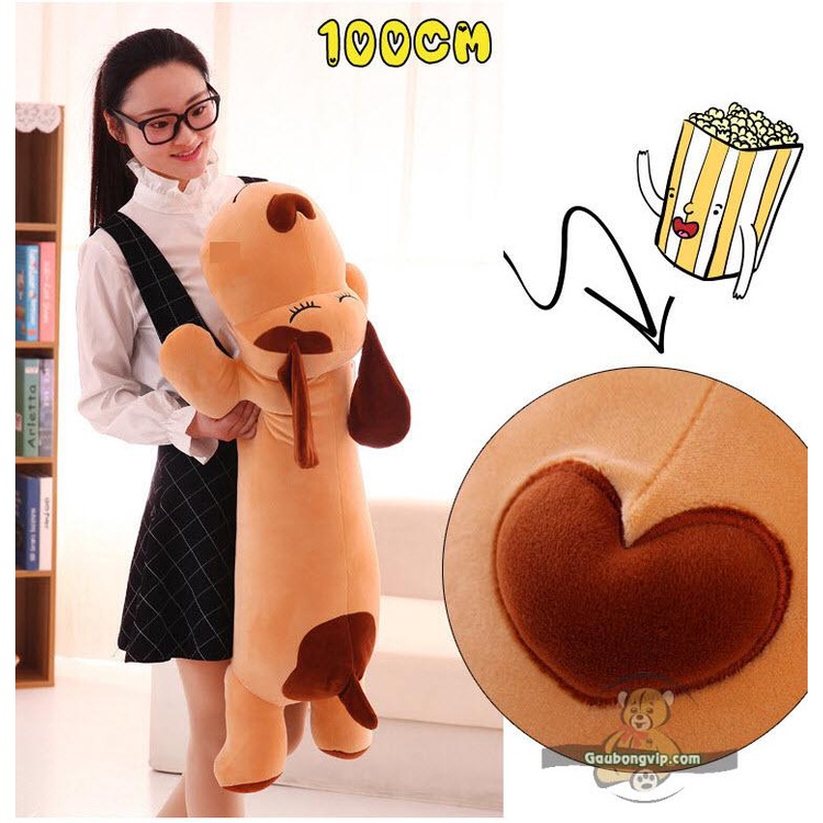 Gấu Bông Chó Nâu Mũi Tim Siêu To ( 90cm-1.1m ) - Ôm Cực Phê- Vải Mịn Co Dãn 4 Chiều