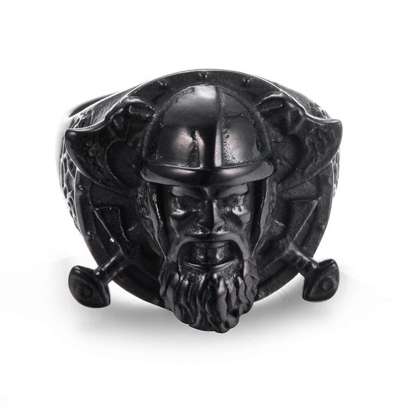 Nhẫn Nam Thép Titan Màu Đen Phong Cách Viking