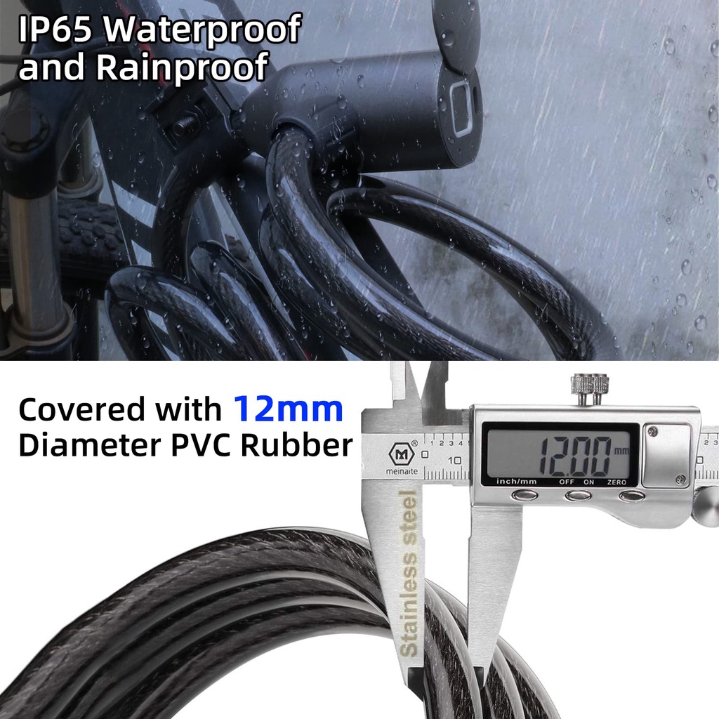 Dây Khóa Xe Đạp/Xe Máy Điện Tử Bằng Thép 1.5M Chống Trộm Vân Tay Tiện Dụng