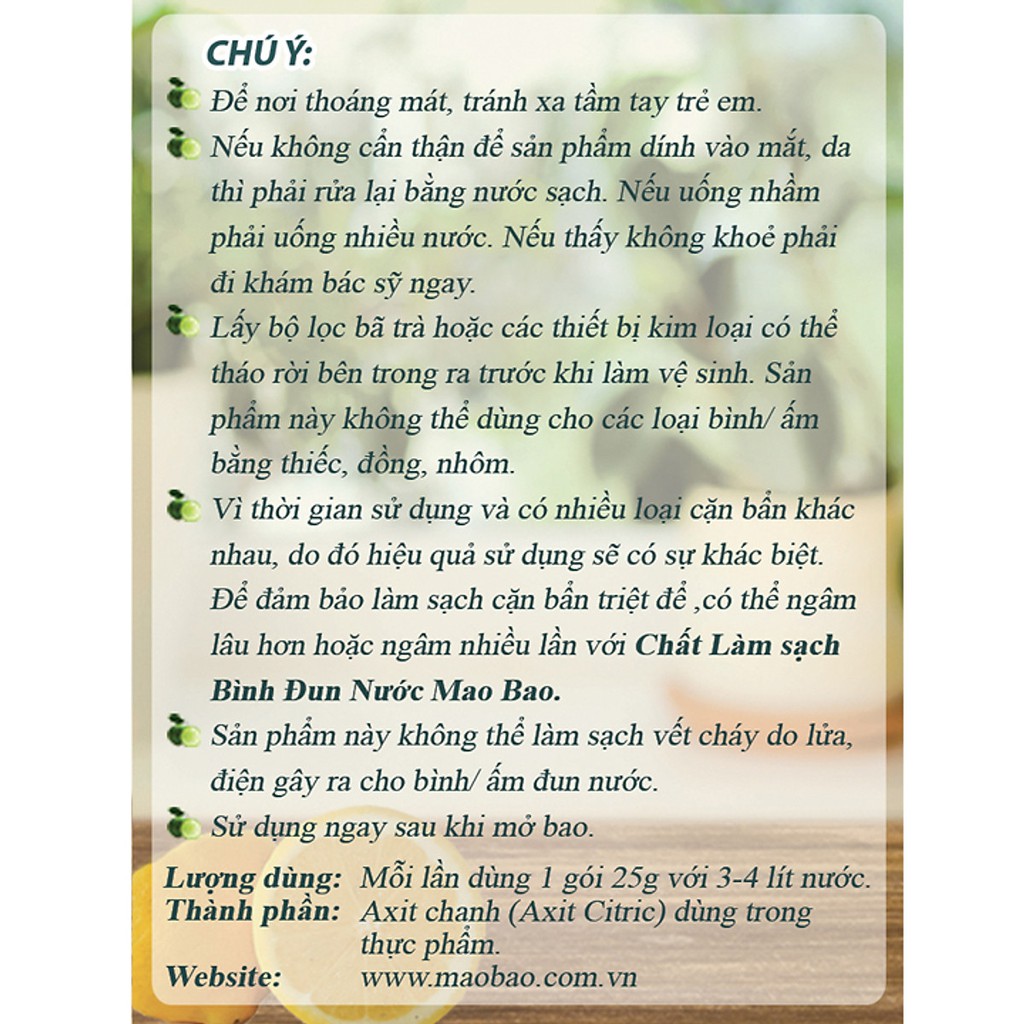 Chất Làm Sạch Bình Đun Nước Mao Bao