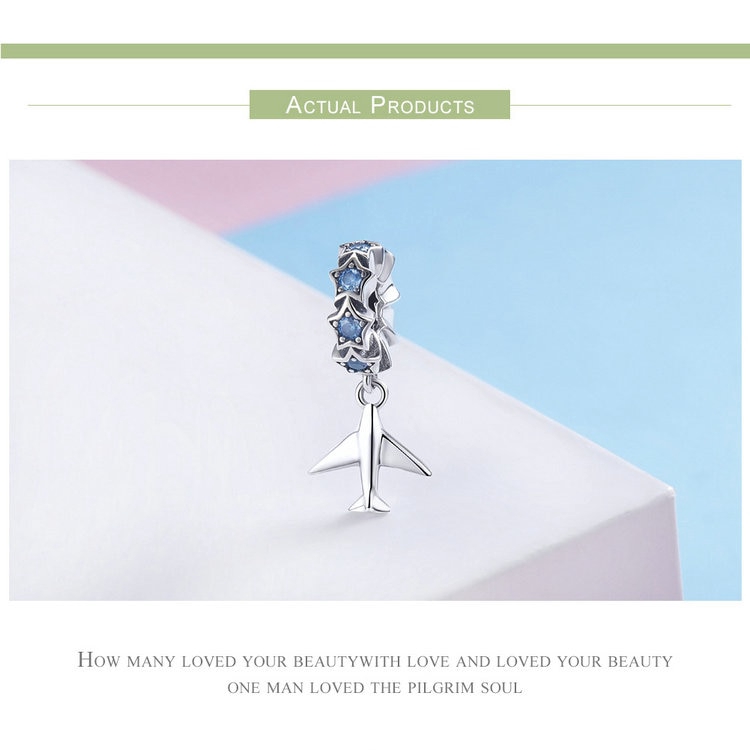 Hạt Trang Sức Bamoer Trang Trí Vòng Đeo Tay Hình Máy Bay Đính Đá Xanh Dương Bằng Bạc 925