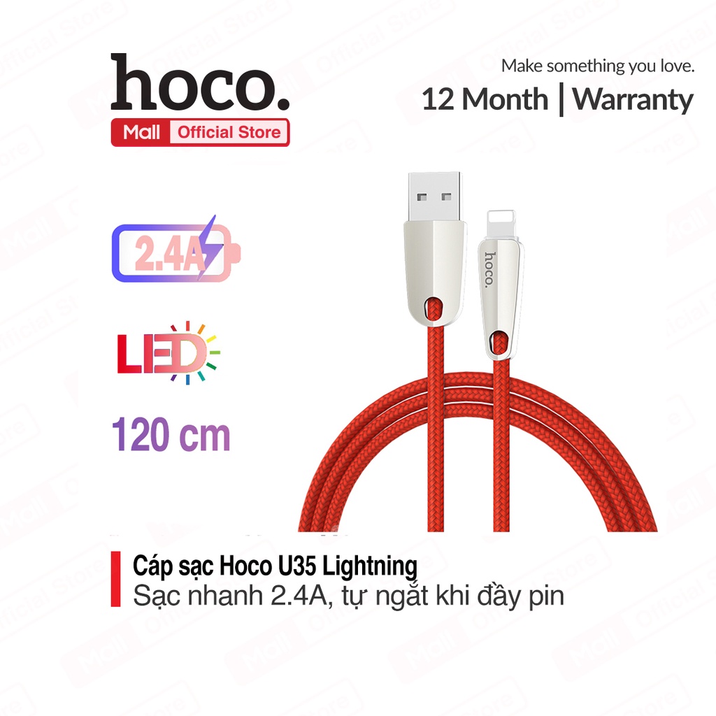 Cáp sạc Lightning Hoco U35 cho iPhone/iPad iPhone XS max iPhone 11 iPhone 11 Pro max Tự động ngắt nguồn điện sau khi sạc