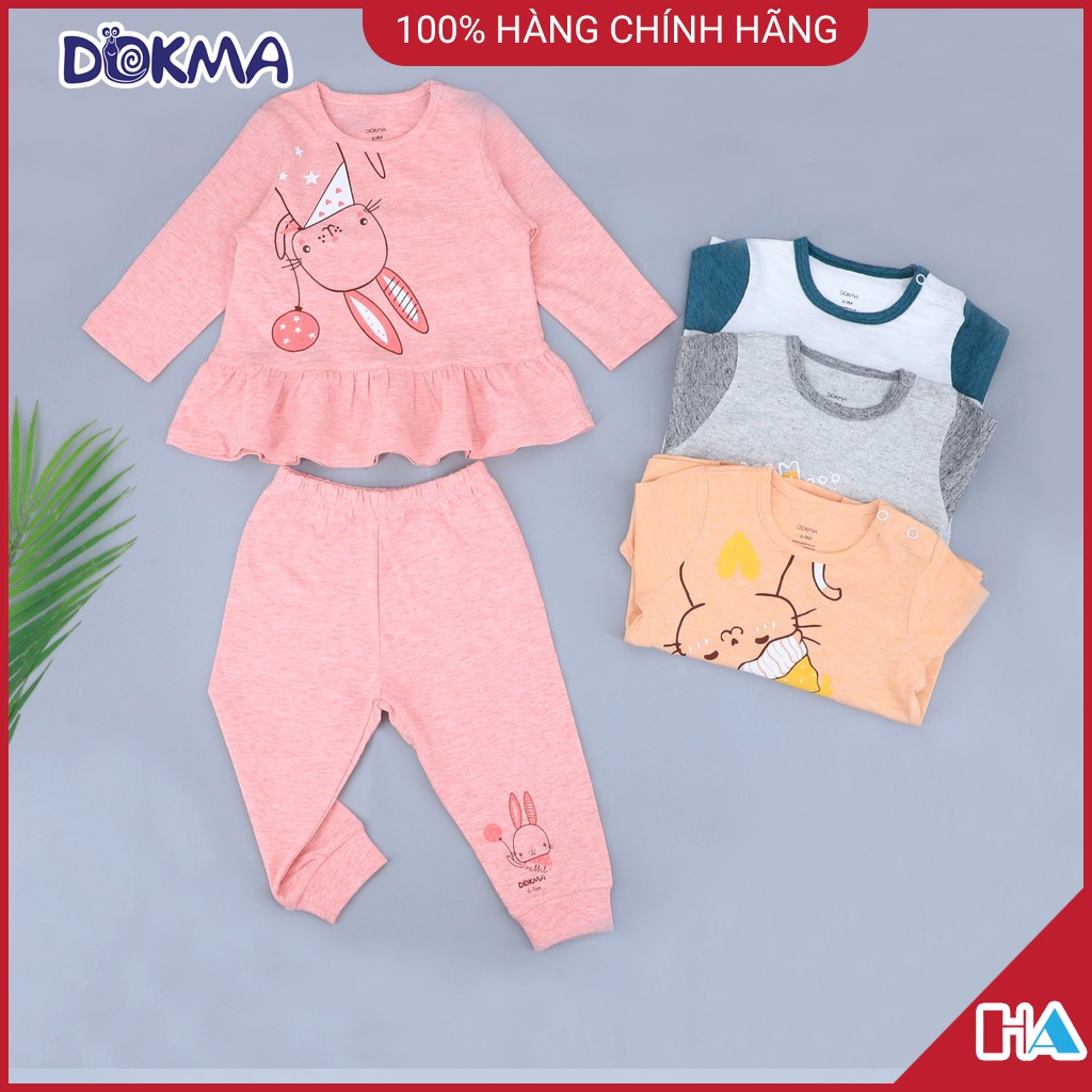 DOKMA - Bộ quần áo dài tay Dokma cài vai, bộ Dokma dài tay cho bé trai, bé gái, bộ Dokma thu đông 2021