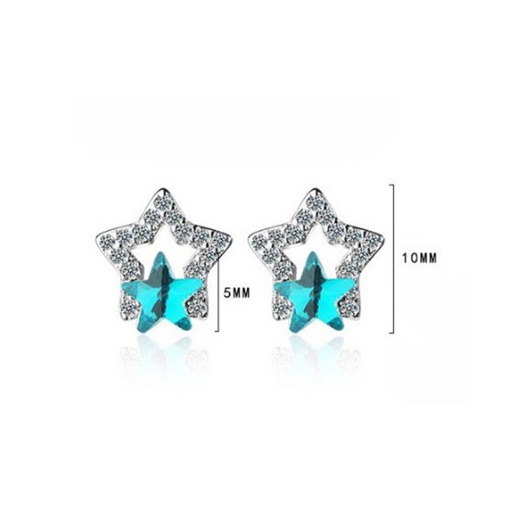 Bông tai sao kép nhỏ xinh, bạc Ý S925 - HT267