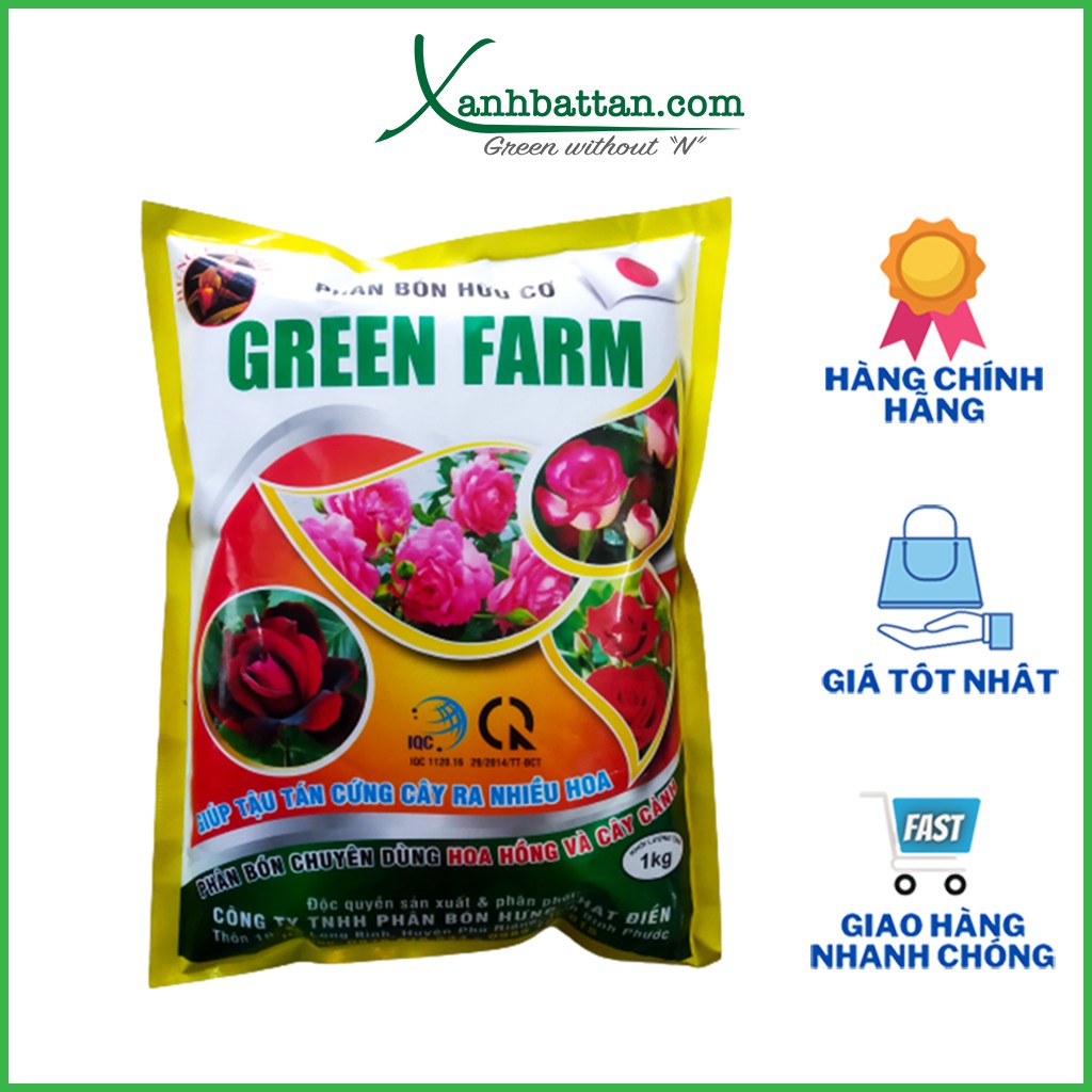 Phân Bón Hữu Cơ Hoa Hồng - Cây Kiểng Green Farm Túi 1 Kg