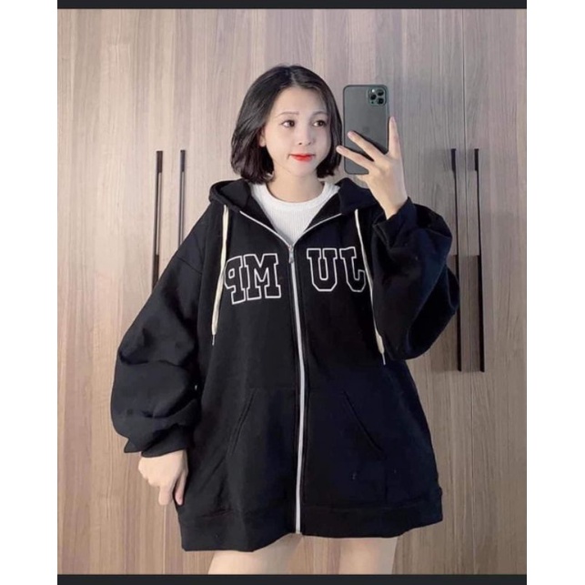 Áo khoác hoodie nỉ  nam nữ form rộng khóa kéo ,dây kéo
