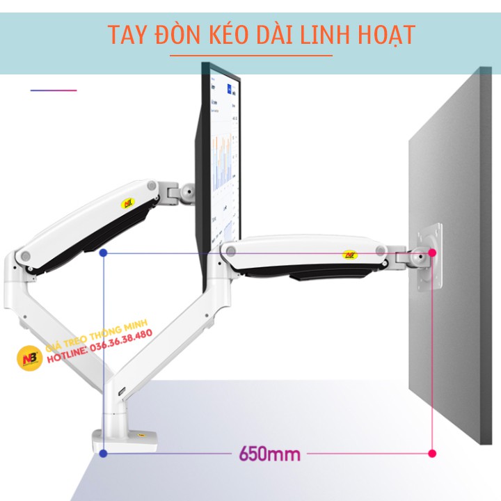 [Phiên Bản 2021] Giá Treo Hai Màn Hình NB F195A 22 - 32 Inch - Tay Treo Màn Hình Kép Gắn Bàn Đa Năng