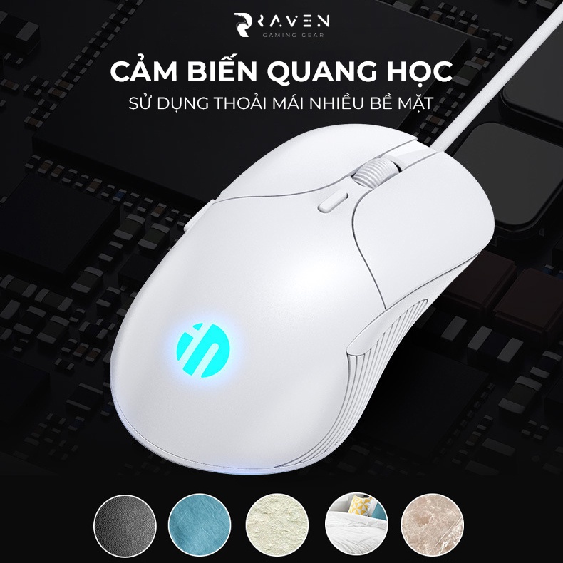 Chuột laptop, máy tính có dây INPHIC PB1P, chuột công thái học silent - Raven Gaming Gear