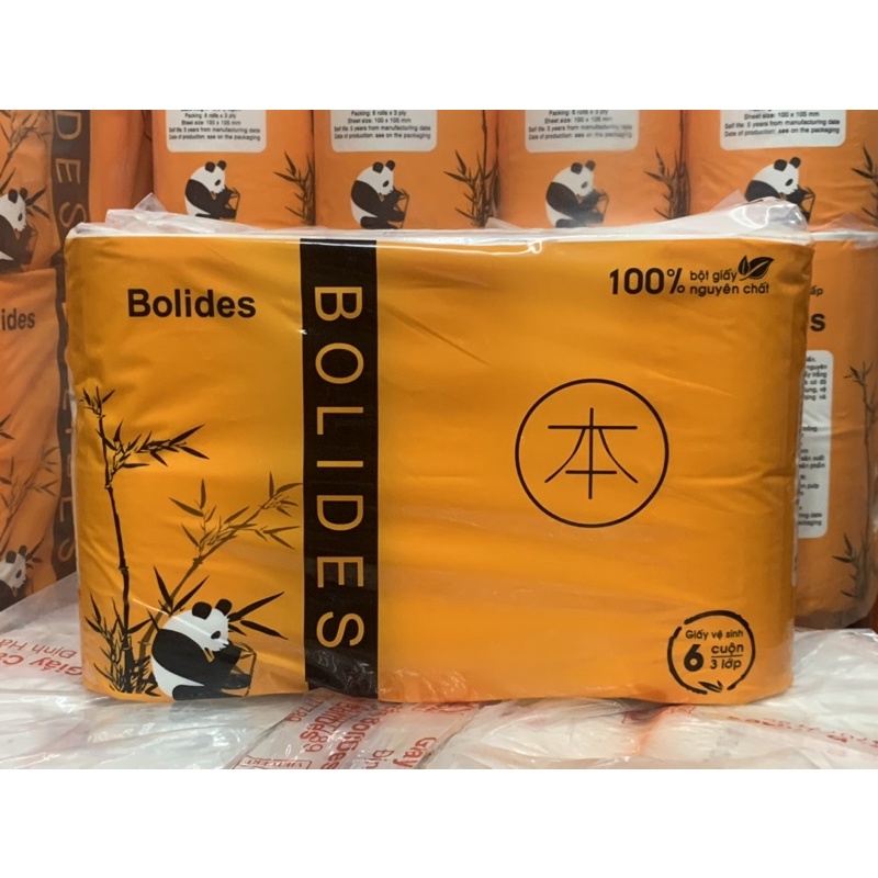 1 bịch 6 cuộn giấy gấu BOLIDES giấy vệ sinh cao cấp 3 lớp có lõi và không lõi