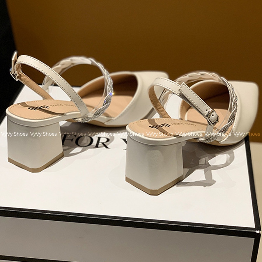 Slingback đế vuông 5 phân quai đá VyVyShoes M3