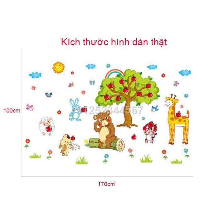 Decal dán tường vườn thú cây táo