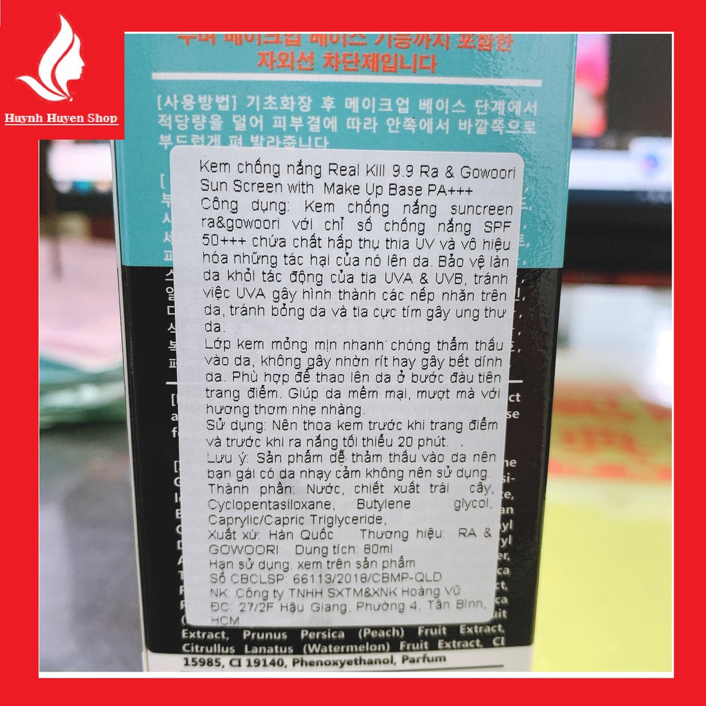 [chính hãng] kem chống nắng Ra & Gowoori real kill 9.9 dưỡng da chống nắng siêu mịn da date mới | WebRaoVat - webraovat.net.vn