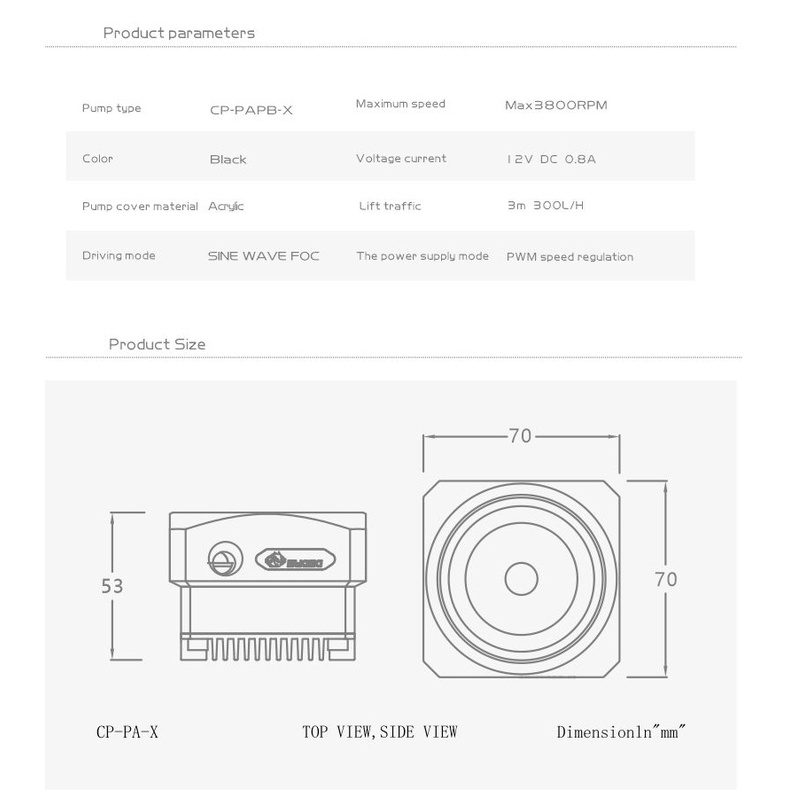 Bộ Máy Bơm Tốc Độ Cao Bykski DDC CP-PA-X 10W Tốc Độ Cao 3M 300L / H Max 3000rpm 60mm