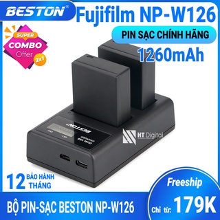 Bộ 2 Pin + Sạc Đôi Beston Fujifilm NP-W126 NP-W126S Cho Fujifilm X-T20 X-T10 X-T100 X100F X-H1 X-T3 X-T2 X-T1 X-A5 X-A3