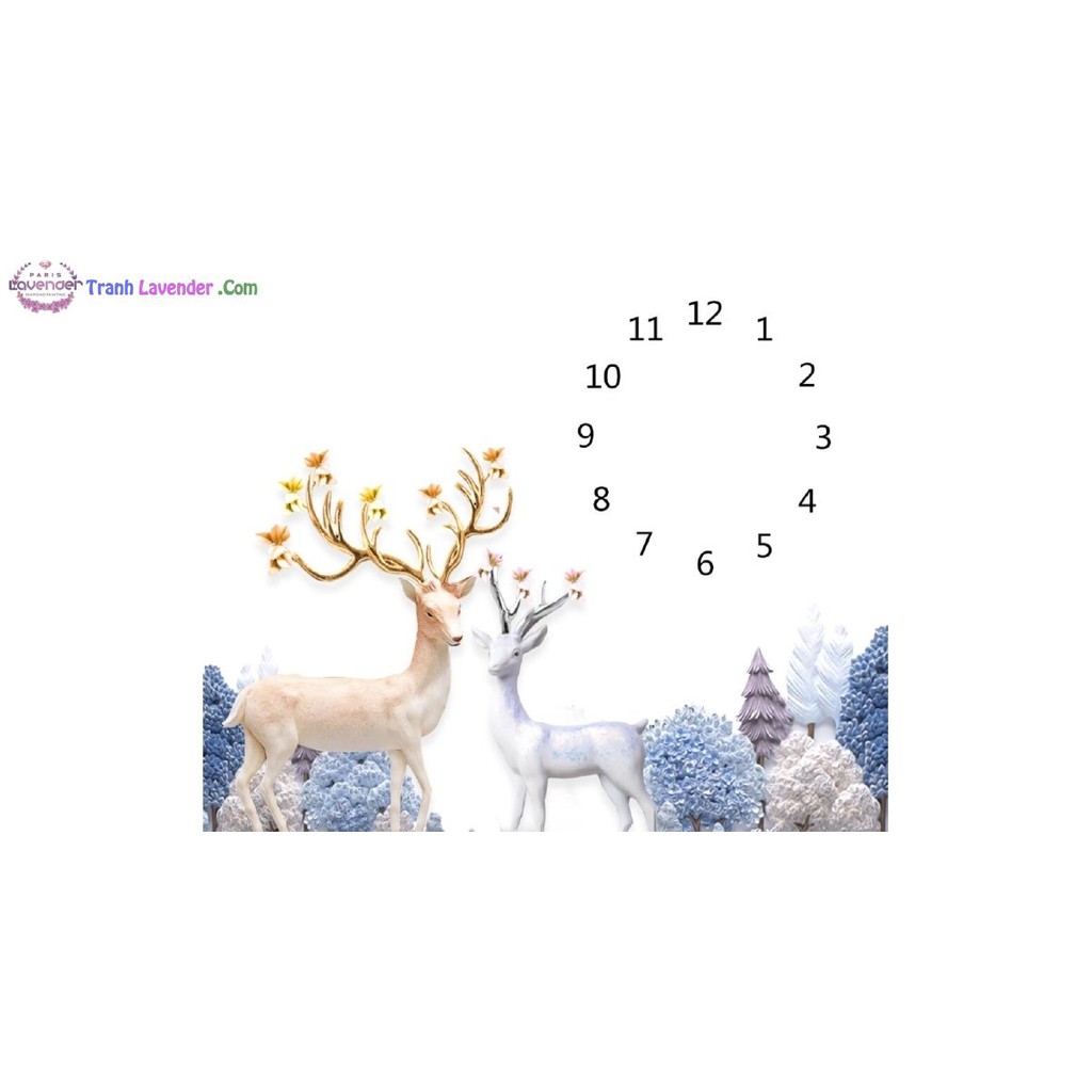 Tranh đính đá Đồng Hồ Hươu Nai - KT: 60x50cm
