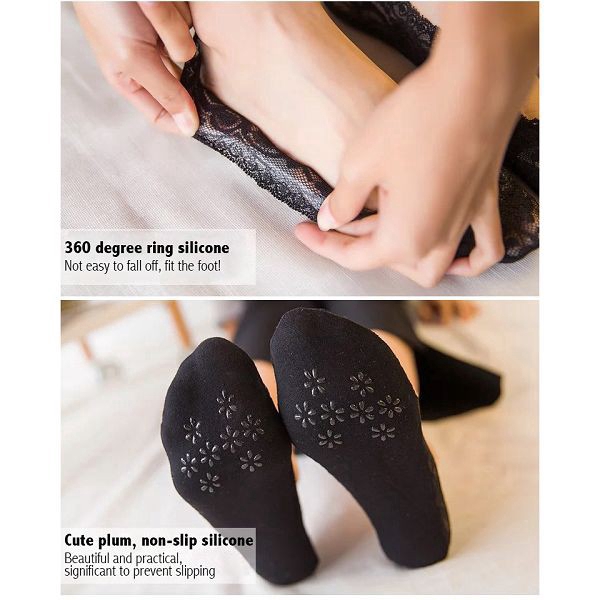 Set 5 Đôi Tất Thuyền Vô Hình Vải Cotton Phối Ren Thoáng Khí Thời Trang Cho Phụ Nữ